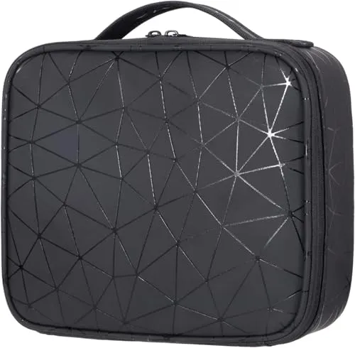 Kosmetiktasche Damen Kulturbeutel Schminktasche Makeup Tasche Organizer Reise, Wasserdicht Künstler Schminkkoffer mit Einstellbaren Teiler, Bürstenschlitze (Schwarz)