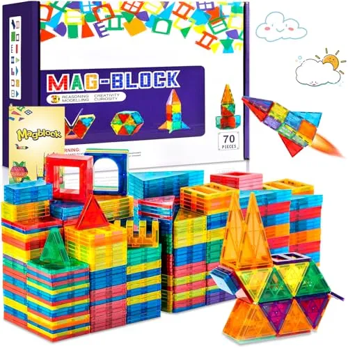 AQXONG 70 Pcs Magnetisches Bauspielzeug, Bunte Magnetische Bausteine Spielzeug, Pädagogische Bausteine Spielzeug, Konstruktionsspielzeug für Kinder, Geeignet für Jungen und Mädchen ab 3 Jahren