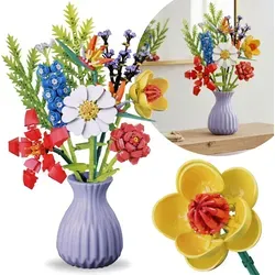Blumenstrauß aus Bausteinen, 8 BLUMEN in Vase, SET, 690 Teile 6+