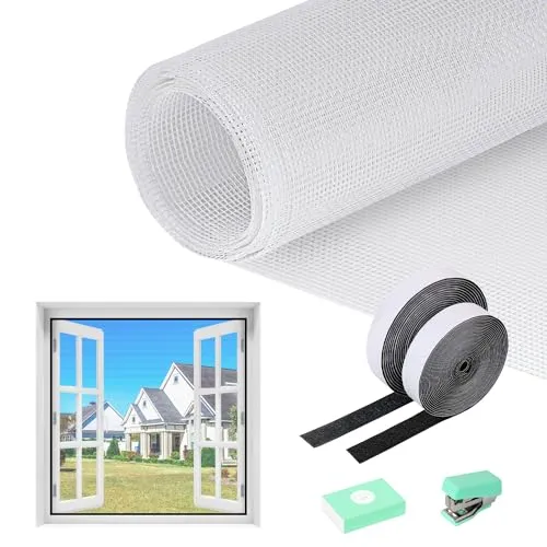 Fliegengitter Fenster,Fiberglas Fliegennetz Meterware,120 x 250 cm Insektenschutzgitter,Schneidbar Katzenschutz Fenster,Ohne Bohren Fligenfenster für Balkontür Wohnzimmer Dachfenster Terrassentür Weiß