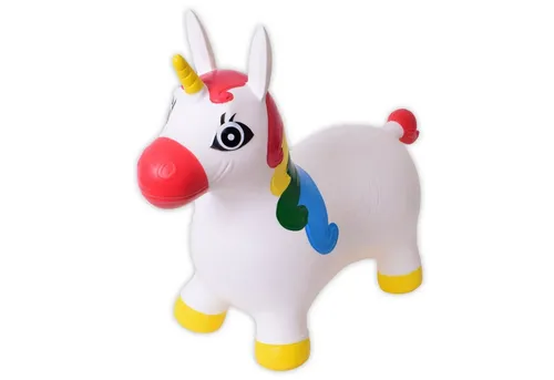 TE-Trend Hüpftier Hüpfpferd Einhorn - Hüpfgerät für Kinder mit 25 cm Sitzhöhe, bunt bemalt und ideal für spielerisches Hüpfen und Bewegungsspaß.