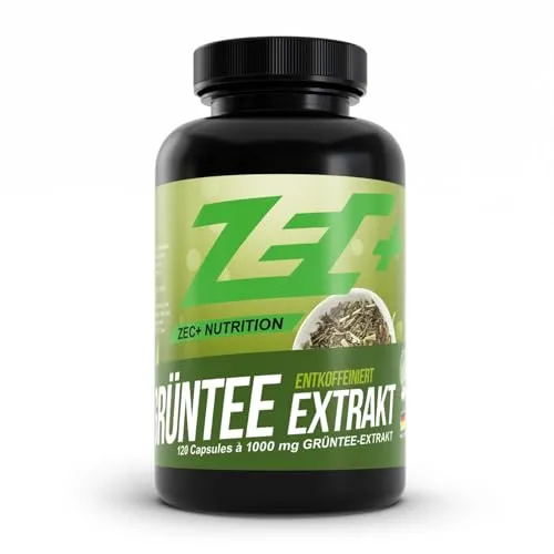 Zec+ Nutrition Grüntee Extrakt hochdosiert – 120 Kapseln mit 1000 mg EGCG - Pflanzliches Ergänzungsmittel Grüner Tee, hochdosiert mit 50% EGCG für starke Antioxidantien und optimale Versorgung über 120 Tage, Made in Germany.