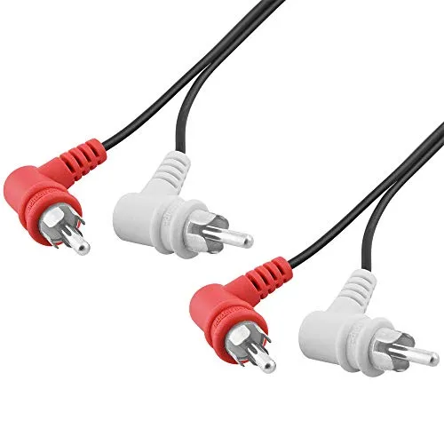 BestPlug 1,2 Meter Stereo Audio RCA L-R Kabel, 2 Cinch Stecker 90° abgewinkelt auf 2 Chinch Stecker 90° abgewinkelt, Schwarz