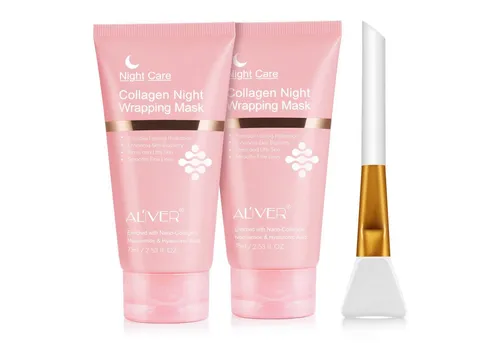 ALIVER Collagen Nachtmaske mit Pinsel, 2-tlg. - Gesichtsmasken für alle Hauttypen, spendet langanhaltende Feuchtigkeit und bietet einen Lifting-Effekt für strahlend glatte Haut am Morgen.