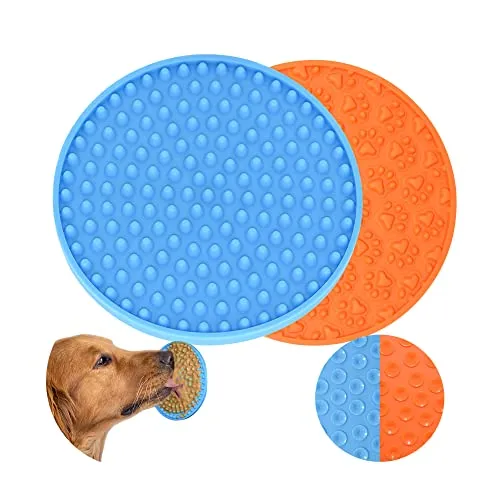 bonpeng Buddy Leckunterlage, Hunde-Leckmatte, perfekte Kurven-Leck-Pad – Hunde-Bad – Fellpflege-Hilfe – super Saugkraft – einfach Erdnussbutter hinzufügen (orange + blau)