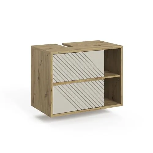 Vicco Waschbeckenunterschrank Viola, Artisan-Eiche/Cashmere, 80 x 60 cm - Eleganter Waschbeckenunterschrank mit modernem Design und 2 Schubladen für praktischen Stauraum. Ideal für jedes Badezimmer, pflegeleicht und robust gefertigt aus melaminharzbeschichteter Spanplatte.