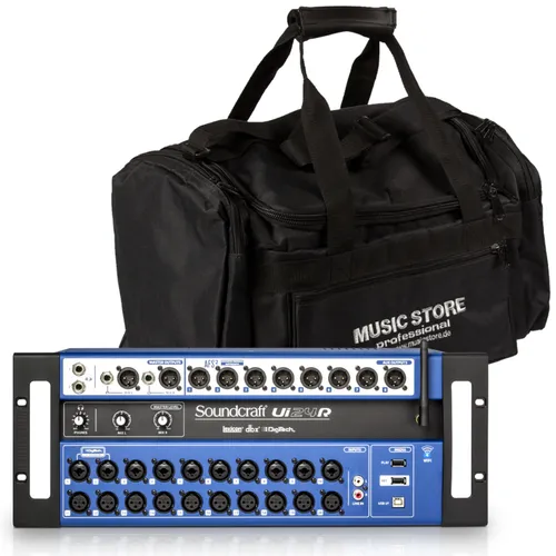 Soundcraft Ui24R Mischpult Set mit Travelbag - Vielseitiges Mischpult Set mit 20 Mikrokanälen, digitaler Signalverarbeitung und integriertem Effektprozessor. Ideal für professionelle Anwendungen und einfache APP-Steuerung.