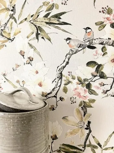 Newroom Tapete Beige Vlies Magnolien & Vögel in beige von Newroom