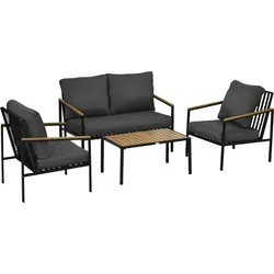 Outsunny 4-teiliges Gartenmöbel-Set für 4 Personen - Elegantes Gartenmöbel-Set mit 2-Sitzer-Sofa, 2 Sesseln und Couchtisch. Langlebiger Stahlrahmen, wasserabweisende Sitzflächen und bequeme Kissen machen es perfekt für Terrasse und Garten.