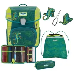 SCOUT Superflash Extreme Neo Set 4-teilig Lizard - Schulranzen Set mit stark reflektierender Oberfläche, viel Platz für Hefte und Vesper sowie zwei Schlampermäppchen und einem Sportbeutel. Ideal für sichere und stylische Schulwege!