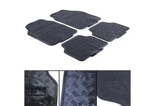 Tenzo-R Passform-Fußmatten Auto Gummi Fußmatten universal Alu Riffelblech Optik 4-teilig Chrom Sc