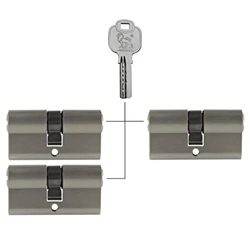 3x Profilzylinder 70 mm 35/35 gleichschließend inkl. 15 Wendeschlüssel Metallic Silber Grau