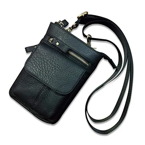 FANDARE Hüfttaschen Herren Umhängetasche Gürteltasche Bauchtasche, mit Aluminiumkarabiner Multifunktional Outdoorsport Messenger Tasche Wasserdicht Leder Schwarz Grau