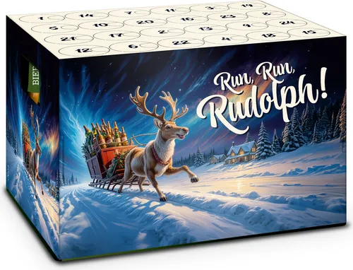 itenga Adventskalender für Bierkasten - Run Run Rudolph Rentier - Adventskalender für Bierkasten - Witziger Aufsatz verwandelt 24 Flaschen in ein festliches Geschenk. Ideal für Bierliebhaber und als originelle Geschenkverpackung!