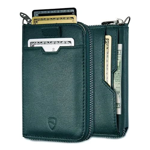 Vaultskin Geldbörse aus Leder mit RFID-Schutz - Schlankes Portemonnaie für Herren & Damen mit Kartenetui & Münzfach, Kompakt & Stilvoll, (Grün, Notting Hill)