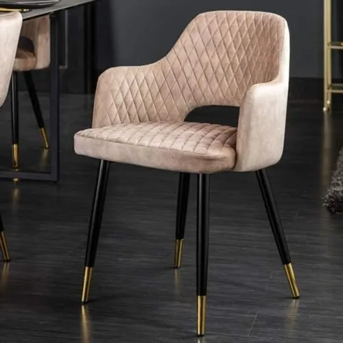 LEBENSwohnART Design Stuhl France Samt Greige Ziersteppung Armlehnen Esszimmerstuhl Retro