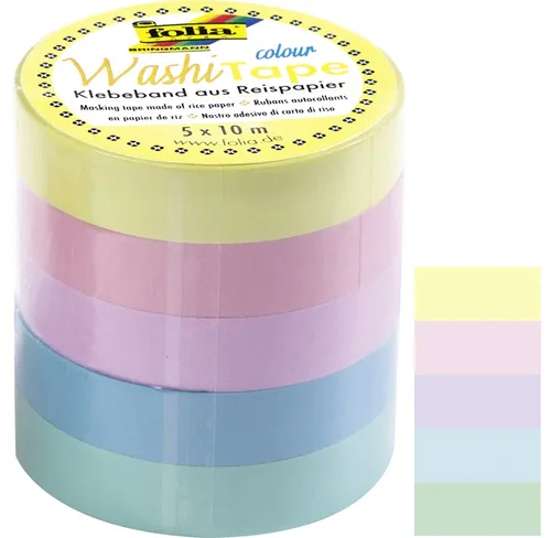 folia Deko-Klebeband Washi-Tape UNI PASTELL 5er Set