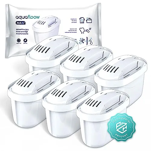 Aquafloow Wasserfilter Kartuschen Set 6 Stück | Ersatz für BRITA MAXTRA+ Filterkartuschen | Reduziert Chlor & Kalk im Leitungswasser | Kompatibel mit Brita Filterkanne