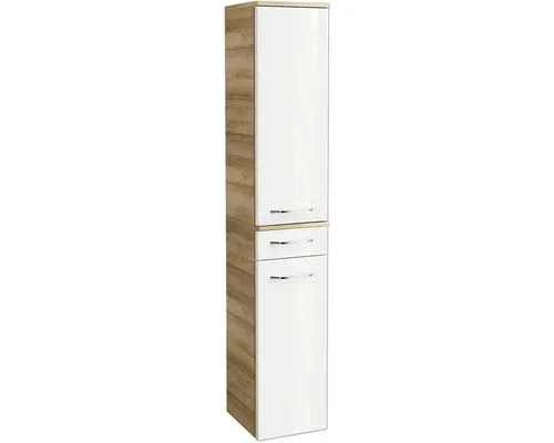 Hochschrank FACKELMANN Milano Ast-Eiche Weiß - Badezimmerschrank mit eleganter Ast-Eiche-Optik, ideal für platzsparende Aufbewahrung und stilvolles Design in Ihrem Badezimmer.