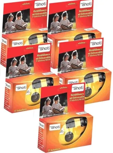 TOPSHOT Rot Einwegkamera 5er Set - Analogkameras für Hochzeiten und Partys, mit eingebautem Blitz und Farbfilm, ideal für spontane Schnappschüsse und unvergessliche Momente.