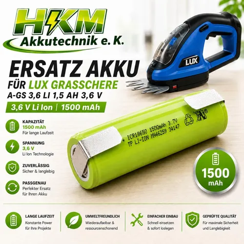 Ersatz Akku für LUX Grasschere A-GS 3,6 Li 1,5 Ah