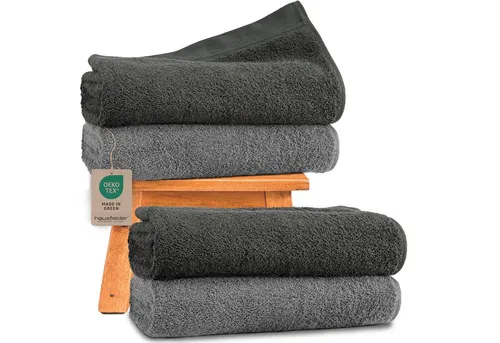 Hausfelder Handtücher Premium Duschtuch 4er Set (Anthrazit/Grau, 4 Duschtücher 70x140 cm), Frottier (4-St), Mit Aufhängeschlaufen, saugstark