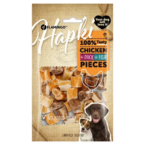 Flamingo Hundesnack Hapki Stücke mit Huhn & Ente & Fisch 85 g, NEU