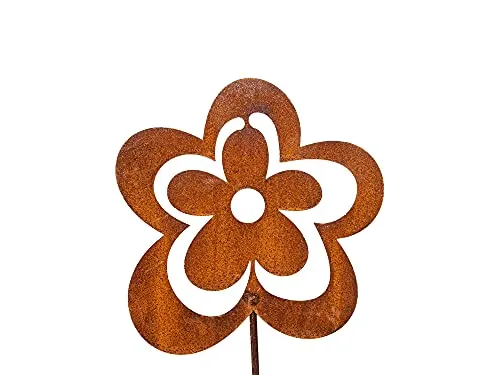 Gartenstecker Blume Rost Gartendeko für Außen Dekoration Edelrost Rostoptik Metall Rostige Beetstecker (80 cm)