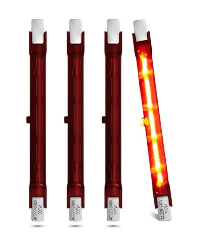 DoRight 500W R7S Ruby-Heizbirne, 118MM Infrarot-Quarz-Heizbirnen 240V R7 Dimmbare Halogen-Heizlampe Kompatibel mit Heatmaster U3-Heizung für Indoor/Outdoor-Gartenheizung (4- Pack)