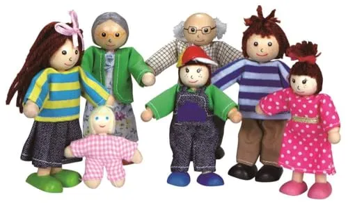 Lelin Biegepuppe 50015 Big Family Holz - 7-teiliges Set - Biegepuppen Set aus Holz mit 7 Figuren: Eltern, Großeltern und Kinder. Fördert kreatives Spielen und die Entwicklung sozialer Fähigkeiten bei Kindern ab 3 Jahren.