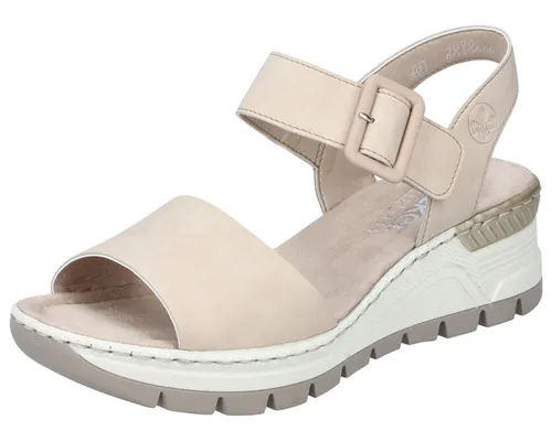 Rieker Damen Sandale Keilabsatz Klettverschluss Deko Schnalle 66466, Größe:42 EU, Farbe:Beige