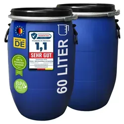 plasteo® 2 x 60 Liter Deckelfass mit Spannverschluss von plasteo