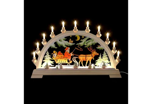 Kunstgewebe Taulin Schwibbogen Schwibbogen Nikolaus mit Schlitten, farbig (65x40cm) von Kunstgewerbe