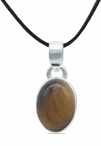 mantraroma Kettenanhänger 925 Silber Tigerauge brauner Stein Edelstein Kettenanhänger Damen Sterling Silber Halskette Anhänger Geschenk (MAH-081-18)
