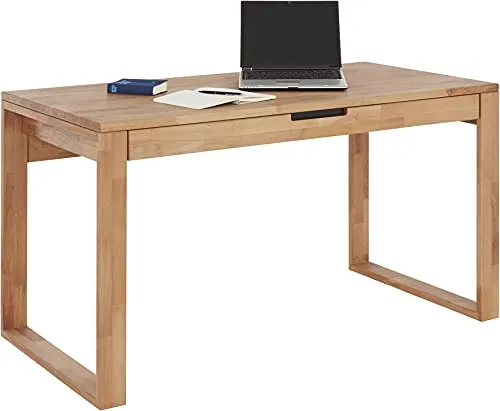 TaBoLe Schreibtisch mit Schublade aus massiver Buche 140x70 cm - Hochwertiger Schreibtisch aus FSC-zertifizierter Buche, naturgeölt. Mit stabiler Konstruktion und einer praktischen Schublade für optimalen Stauraum. Ideal für jeden Arbeitsplatz.