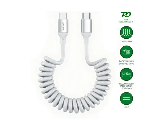 4smarts 4smarts USB-C Spiralkabel 100W, weiß Induktions-Ladegerät