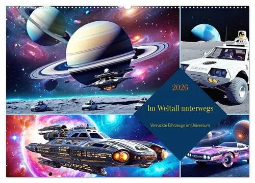 CALVENDO Wandkalender Im Weltall unterwegs - Verrückte Fahrzeuge - Erleben Sie jeden Monat ein neues, kreatives Fahrzeugdesign aus dem Universum. Hochwertiger Wandkalender mit 12 einzigartigen Bildern, nachhaltig produziert in Deutschland und auf FSC-zertifiziertem Papier.