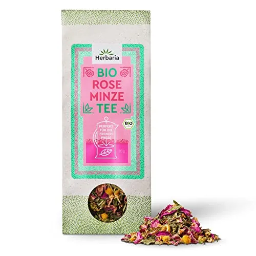 Herbaria Teemischung Rose-Minze bio 20g - 100% Bio-Kräutertee - natürlicher verführerisch-blumiger Geschmack & nur natürliche Zutaten - klimaneutral produziert & plastikfreie Verpackung