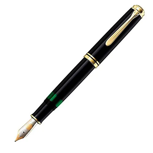 Pelikan Füllhalter Souverän 1000, Schwarz, Feder B (breit), hochwertiger Kolbenfüller im Geschenk-Etui, 987404