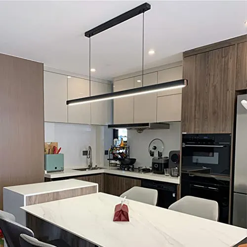dimmbare LED Pendelleuchte schwarz Moderne Hängeleuchte mit Fernbedienung Pendellampe linear Design höhenverstellbar Kronleuchter Lampe für Esstisch Esszimmer Sekretariat Küche Leuchte (L80cm/32W)