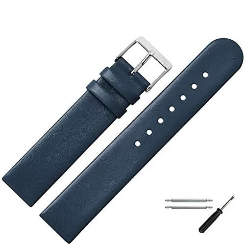 MARBURGER Uhrenarmband 20mm Leder Blau Silber - Montage Set 7612050000120