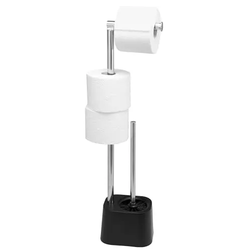 bremermann 3in1 WC-Garnitur mit Rollenhalter und Bürste - Toilettenpapierhalter mit 3in1-Funktion: eleganter Edelstahl-Ständer kombiniert Rollenhalter, WC-Bürste und Ersatzrollenhalter, freistehend und ohne Montage, ideal für jedes Bad.