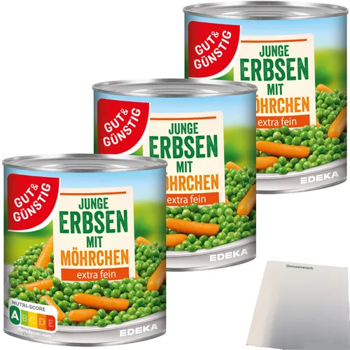 Gut&Günstig Junge Erbsen mit Möhrchen extra fein 3er Pack 3x800g Dose) usy Block
