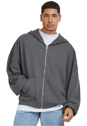 Urban Classics Herren Organic 90's Zip Hoody Kapuzenpullover, darkshadow, 4XL - Kapuzenpullover für Herren, aus weicher Baumwoll-Polyester-Mischung, mit Loose Fit für optimalen Tragekomfort und lässigen Style.