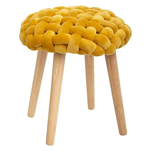Gemütlicher Mustard Knit Hocker - Barhocker aus strickartigem Polyester mit Holzfuß, 43 cm hoch – perfekt für gemütliche Abende und stilvolle Akzente in Ihrem Zuhause.