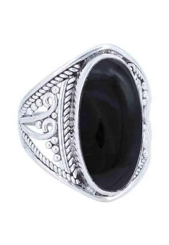 mantraroma Ring 925 Silber Damen Onyx Edelstein schwarz ausgefallen verspielt