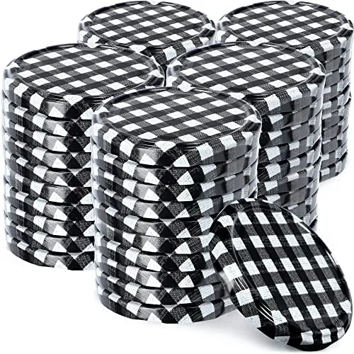 KADAX Schraubdeckel fi82 mm, Twist-Off-Deckel Set aus Metall, Ersatzdeckel für Einmachgläser, Deckel mit 6 Einrastzähnen für Sturzgläser und Einmachgläser (Schwarz kariert, 50 Stück)