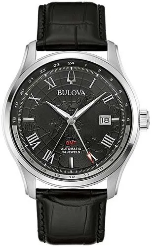 Bulova 96B387 Wilton GMT Automatik Herrenuhr 43mm - Herrenuhr mit Automatikwerk und 2. Zeitzone, wasserdicht bis 3 ATM, elegantes Design aus Edelstahl und Saphirglas, ideal für stilbewusste Männer.