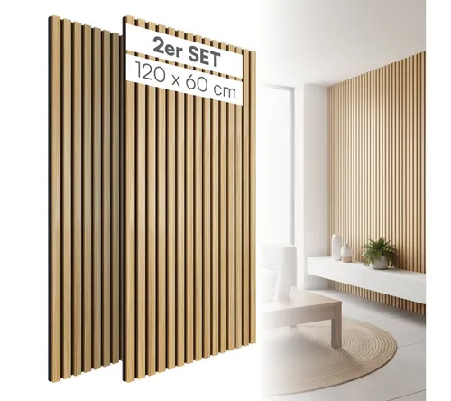 skølm 3D Wandpaneel Rune – Akustikpaneel in Holzoptik, 2-tlg. Set - Hochwertige 3D Lamellenwand in Eichenoptik für den Innenbereich. Schallabsorbierend und kratzfest, ideal zur Verbesserung der Raumakustik. Pflegeleicht und einfach zu montieren.