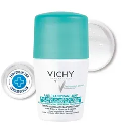 Vichy Deo Roll-on Anti Flecken 48h Creme 50 ml - Deo Roll-on für Frauen und Männer, 48h Schutz gegen Schweiß und Flecken. Verhindert weiße Rückstände und gelbe Flecken dank innovativer Montanov Technologie.